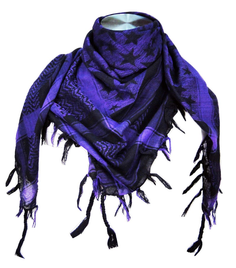 Tapp Collections Premium Star Pattern Shemagh Head Neck Scarf - Purple/Black - Image 1